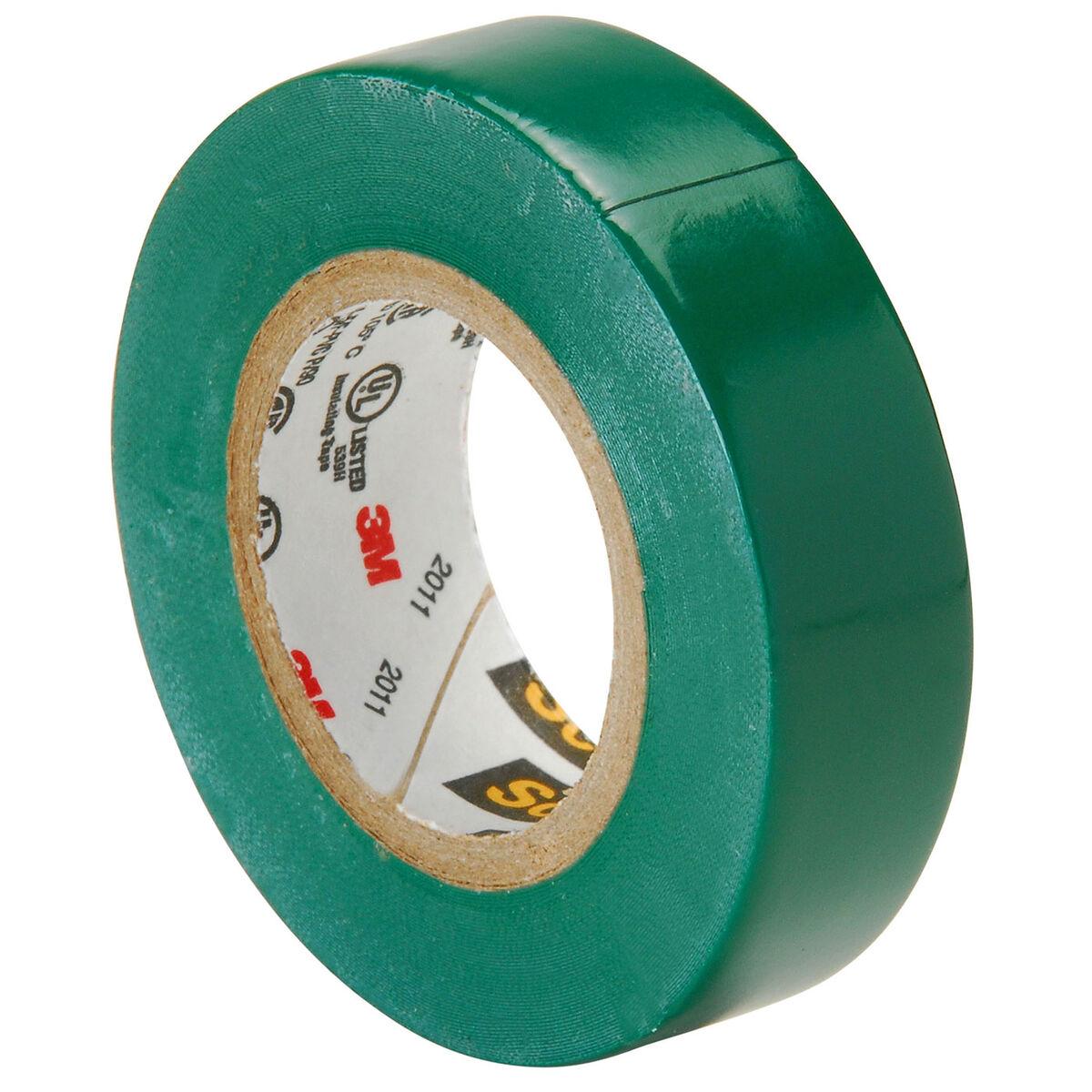 3M Electrical Ecom | Scotch Electrical Tape: 1/2" Wide, 20' Long, 7 mil Thick, Green - 32 to 220 deg F Operating Temp, 1,250 V/mil, Series 35 | Part